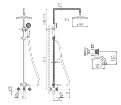 Душевая система Zorg Antic AZR 608 DS-1-12 BR, бронза