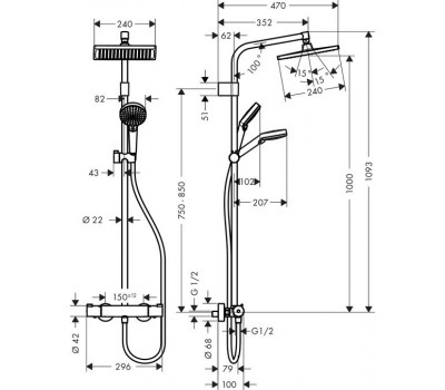 Душевая система Hansgrohe Crometta S 240 Varia Showerpipe 26785000