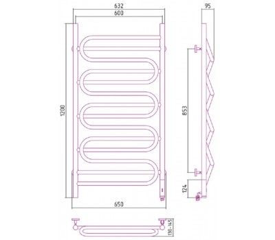 Полотенцесушитель электрический Сунержа Иллюзия 120 x 60 см, 00-0545-1260, ТЭН справа, хром