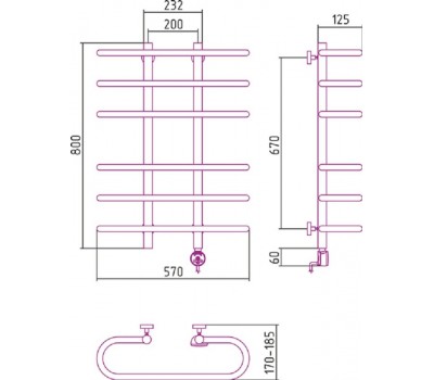 Полотенцесушитель электрический Сунержа Фурор 80 x 60 см, ТЭН слева/справа, хром