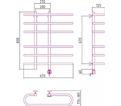 Полотенцесушитель электрический Сунержа Фурор 80 x 70 см, ТЭН слева/справа, хром