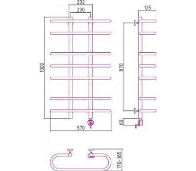 Полотенцесушитель электрический Сунержа Фурор 100 x 60 см, 00-0510-1060, ТЭН слева, хром