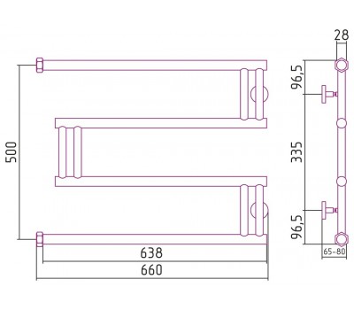 Полотенцесушитель водяной Сунержа High-Tech M 50 x 65 см, 00-0050-5065, хром