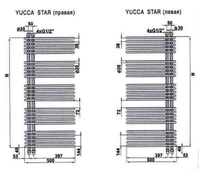 Полотенцесушитель водяной Zehnder Yucca Star YASC-120-050, 50x108,8 см, хром