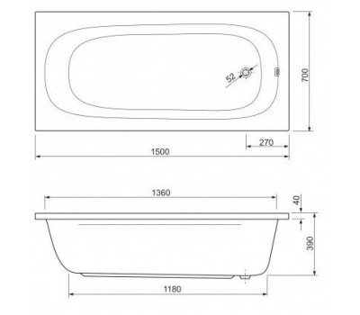 Акриловая ванна Cezares Piave 150x70 см, PIAVE-150-70-42