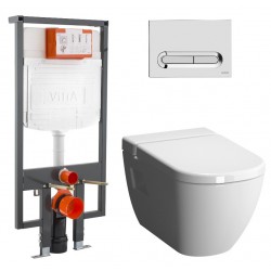 Комплект безободкового унитаза VitrA D-Light Hygiene, 9014B003-7211, кнопка глянцевый хром