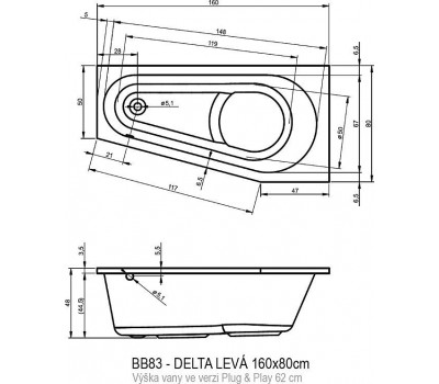 Акриловая ванна Riho Delta 160 см L Plug&Play