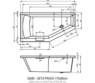 Акриловая ванна Riho Geta 170 см R Plug&Play