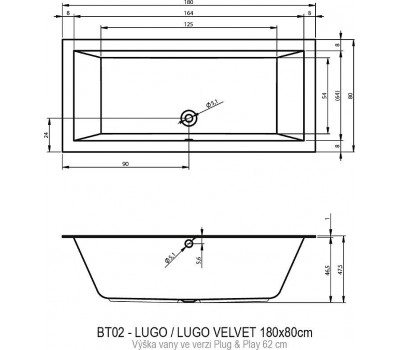 Акриловая ванна Riho Lugo 180x80 см L Plug&Play