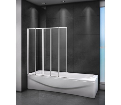 Шторка на ванну Cezares RELAX-V-5-120/140-C-Bi, профиль белый стекло прозрачное 120см