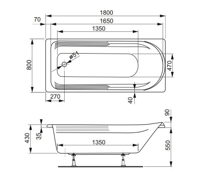Акриловая ванна Vagnerplast HERA 180x80